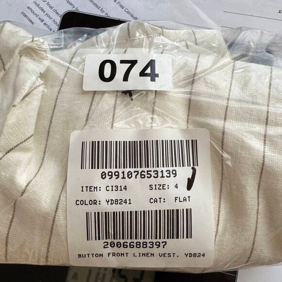 J.Crew Button Front Linen Blend Vest Womens 4 White Brown Pinstripes CI314 Lined - Picture 8 of 8